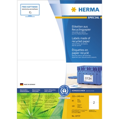 Etikett Herma 10737 210x148mm rec. Recycling, WEIß, Matt, Blauer Engel