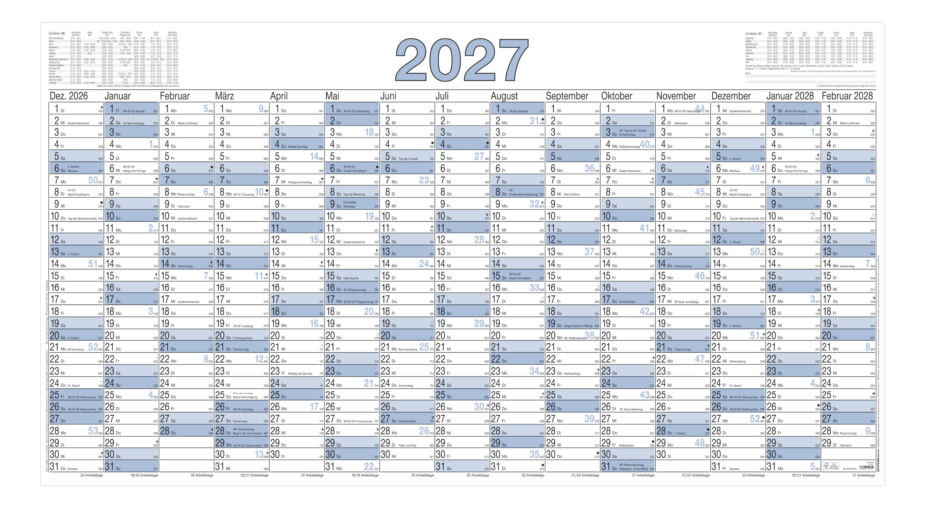 Plakatkalender Zettler 917-0015 140x80cm 1s/15m, Pefc