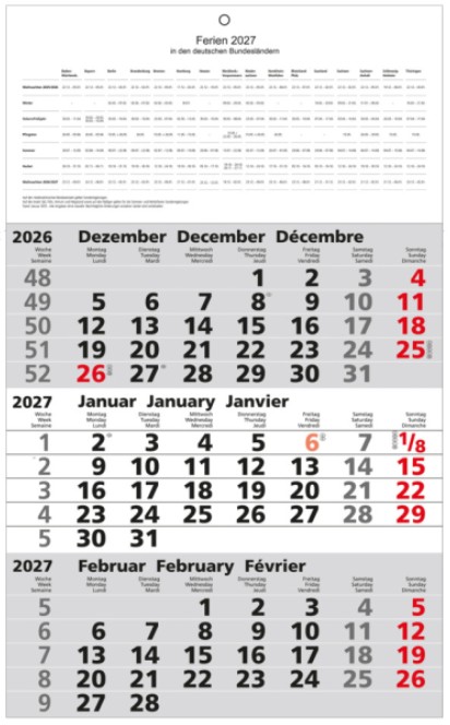 Dreimonatskalender Wand 30x49cm 