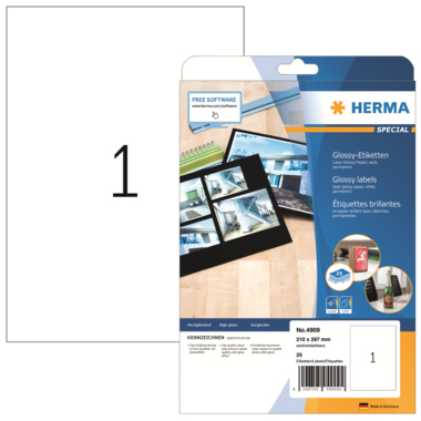 Etikett Herma 4909 210x297mm weiß Glänzend, Laser-und Kopier