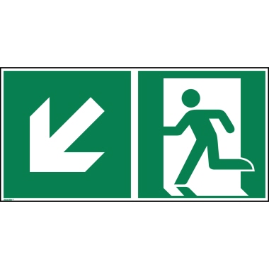 Hinweisschild Rettungsweg links abwärts Iso 7010 300x150mm Pvc