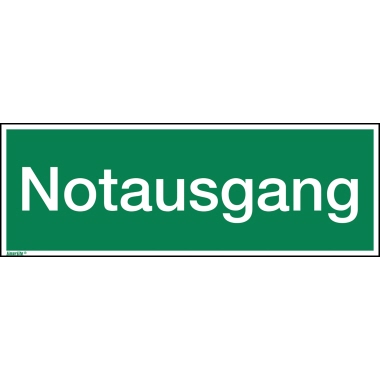 Hinweisschild Notausgang 297x105mm, Pvc langnachleuchtend