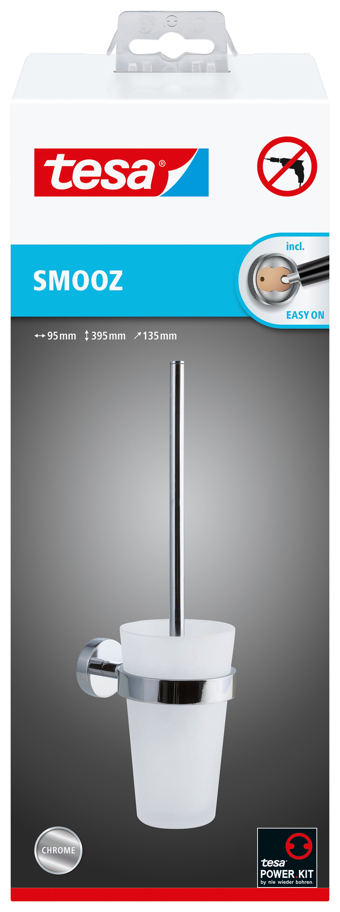 WC Garnitur Tesa Smooz 40316 silber Zum Kleben An Der Wand, Edelstahl,