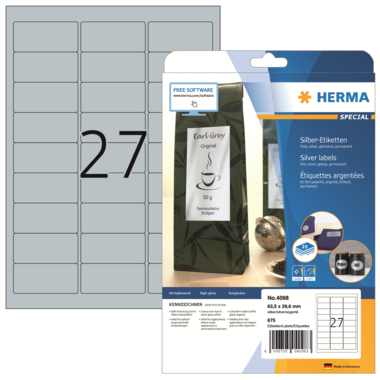 Etikett Herma 4098 63,5x29,6mm silber 25 Blatt, Für Laserdrucker U. Kopierer