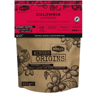 Kaffee Minges Orig. Columia Supremo 250g ganze Bohnen