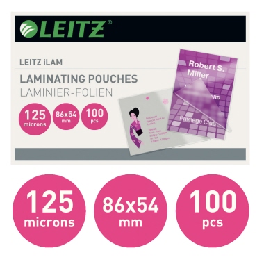 Folientasche Leitz 33810 86X54mm 125 Micron 100 Stück