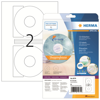Etikett CD Herma 5079 116mm, weiß Inkjet-, Laser- U. Kopier, Blickdicht