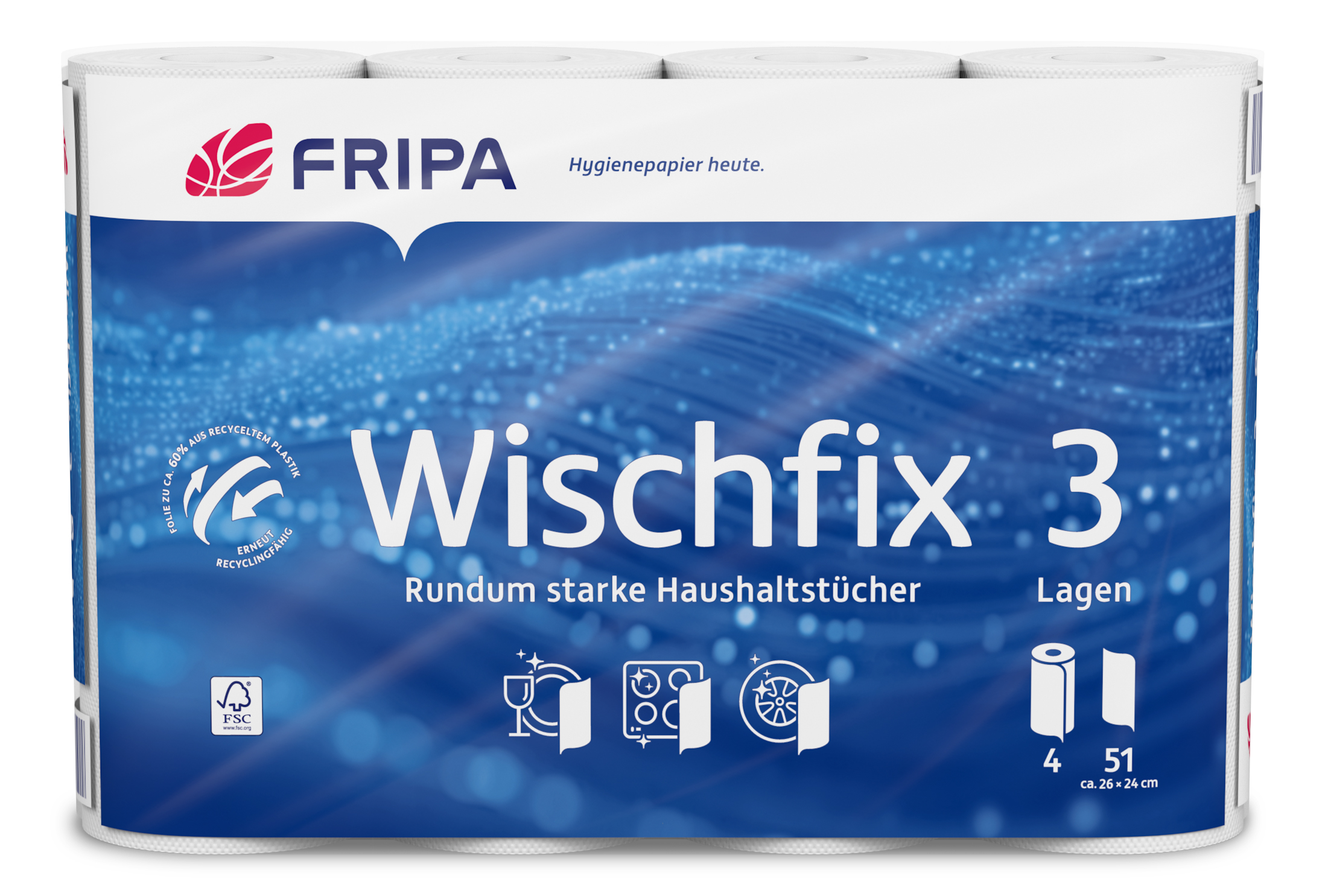 Küchenrolle 3-lagig 4x51Blatt 26x24cm 100% Zellstoff