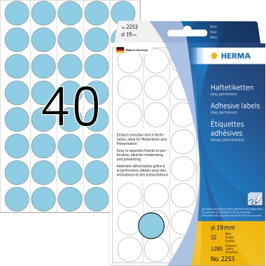 Etikett HERMA 2253 Ø-19mm blau Markierungspunkte 1.280 St.