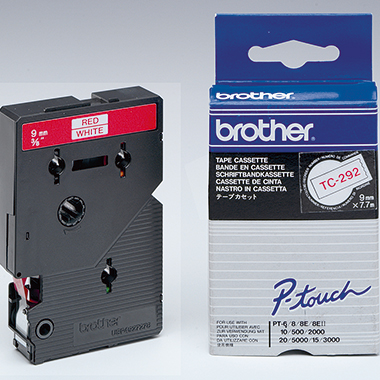 Schriftband Brother TC-292 weiß/rot 9mm x 7,7m