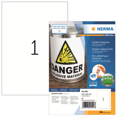 Klebefolie Herma Outdoor 9501 210x297mm WEIß, Extrem Stark Haftend