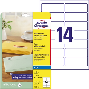 Etikett Avery Zweckform J8563-25 99,1x38,1mm transparent 350 St.