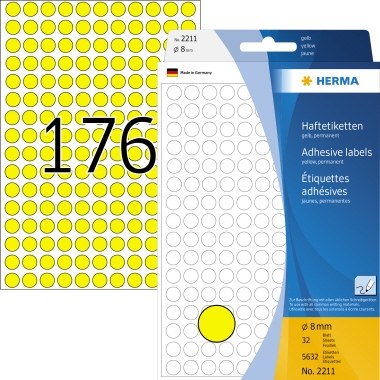 Etikett HERMA 2211 Ø-8mm gelb Markierungspunkte 5.632 St.