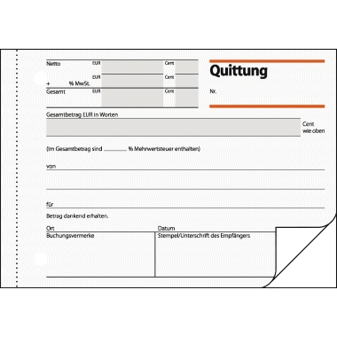 Quittung Sigel QU625 A6 quer 2x50Bl Mit Mwst-nachweis
