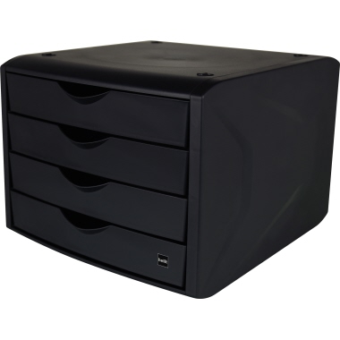 Schubladenbox Helit H6429595 A4 4F schw chameleon