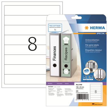 Rückenschild Herma 5160 PC weiß Kurz/schmal, Selbstklebend