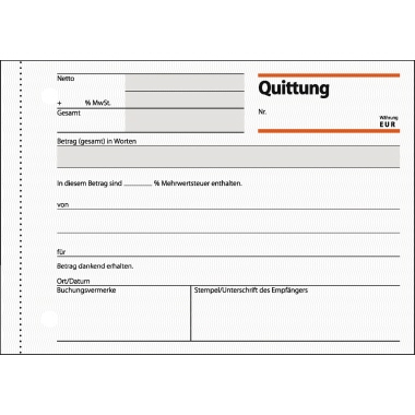 Quittung Sigel QU619 A6 quer 50 Blatt 