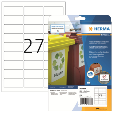 Etikett Herma 4864 63,5x29,6mm weiß Permanent Haftend, Inkjet-en