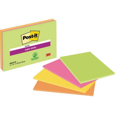 Haftnotiz Post-It 6845SSP 152x203mm 4x45 Blatt In 4 Neonfarben, Haftnotiz Post-It 6845SSP 152x203mm 4x45 Blatt In 4 Neonfarben,