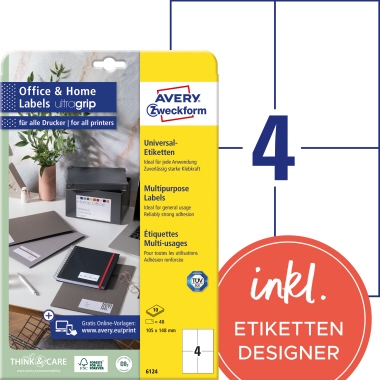 Etikett Avery Zweckform 6124 105x148mm weiß  40 St.