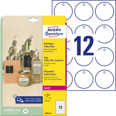 Anhänger Avery Zweckform T3004-10 60mm rund weiß Folie 10 Stück