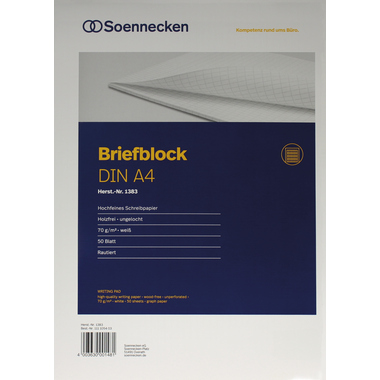 Briefblock Soennecken 1383 A4 raut. weiß, 70g, 50Bl