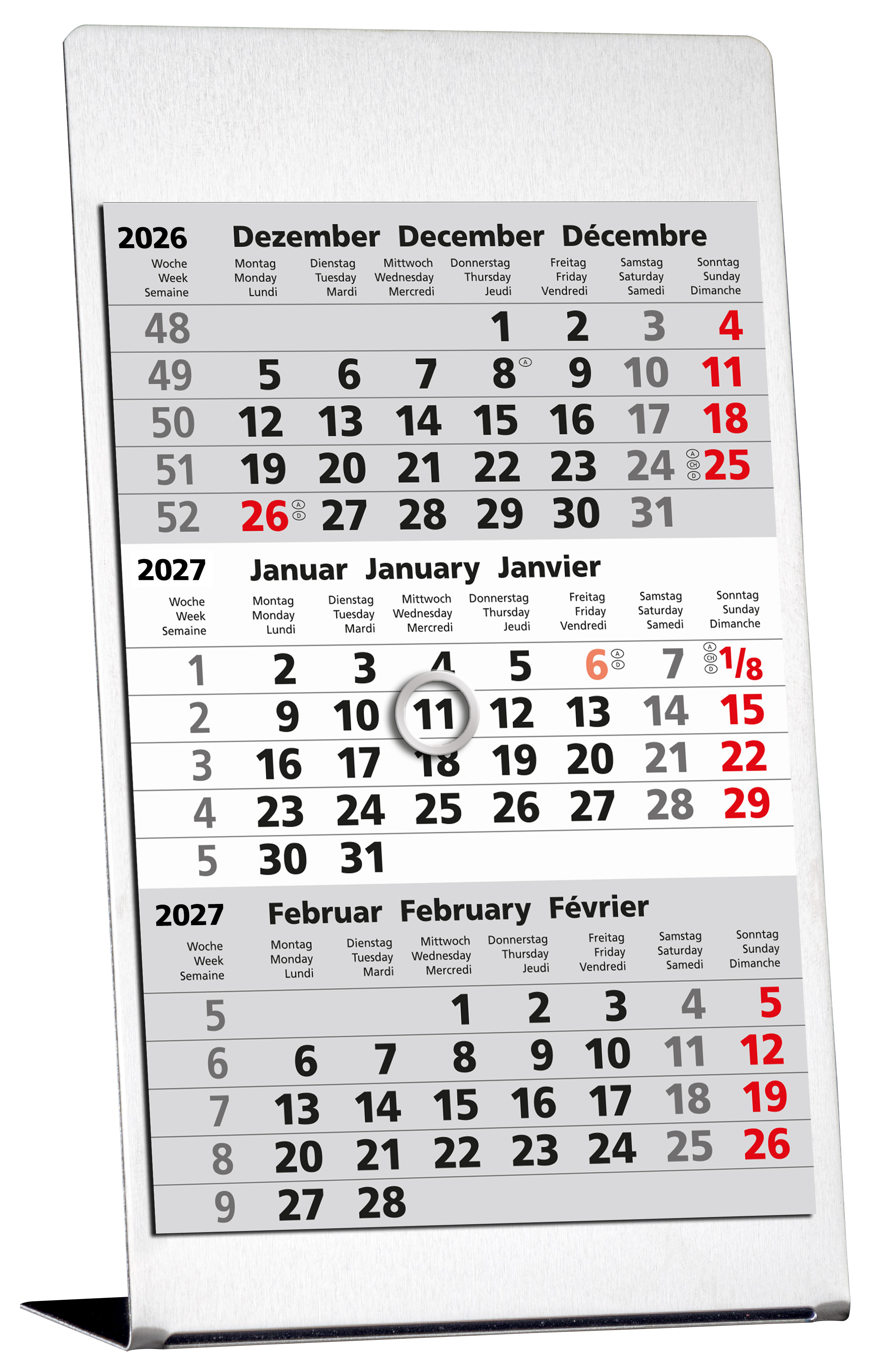 Dreimonatstischkalender 10x23 Edelstahl 