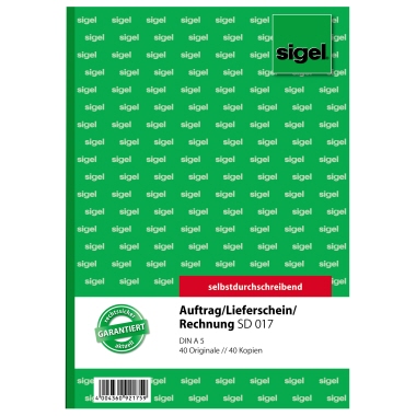 Kombinationsbuch SIGEL SD17 A5 Auftrag-Lieferschein-Rechnung 2x40 Blatt