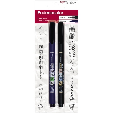 Faserschr. Tombow Fudenosuke 2er Set schwarz und blau