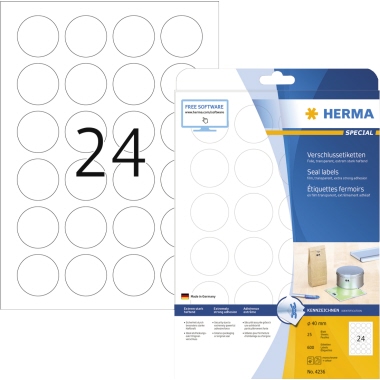 Verschlussetikett Herma 4236 nsparent rund 600 St./Pack.