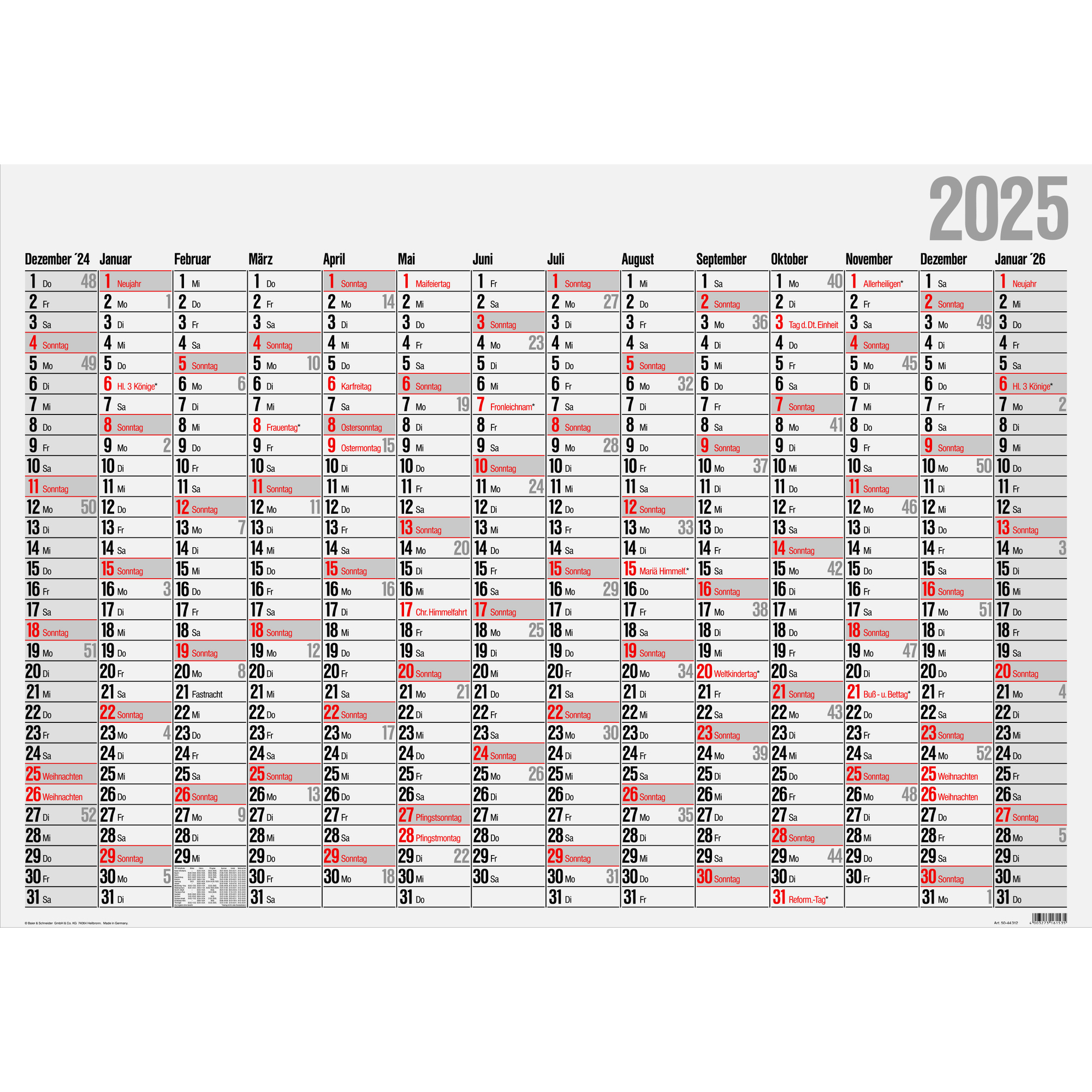 Plakatkalender 7033660 98x68,5cm 1S/14M Druckfarbe: Schwarz/rot, Dezember Vorjah