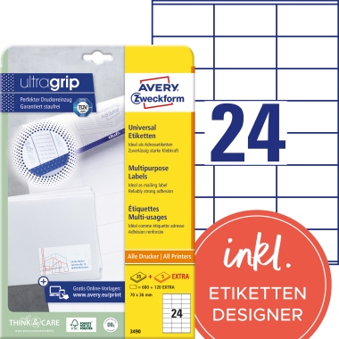 Etikett Avery Zweckform 3490 70x36mm weiß 720 St.