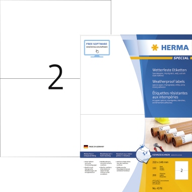 Etikett Herma 4378 210x148mm weiß Stark Haftend, Imprägniert, Laser-und Ko