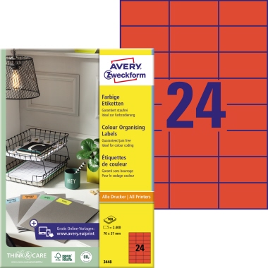 Etikett Avery Zweckform 3448 70x37mm rot 2.400 St.
