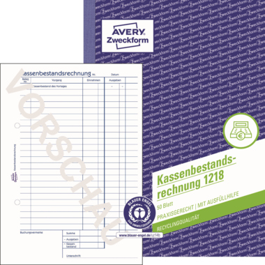 Kassenbestandsrechnung Zweckf. 1218 A5 Recycling