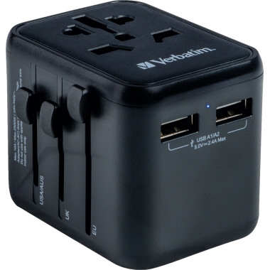 Adapter Verbatim 49543 2x USB Typ-A Universal Travel, 100-250v, schwarz