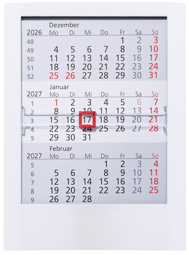 Tisch-Dreimonatskalender 55033 weiß 12x16cm für 2 Jahre ab 2026