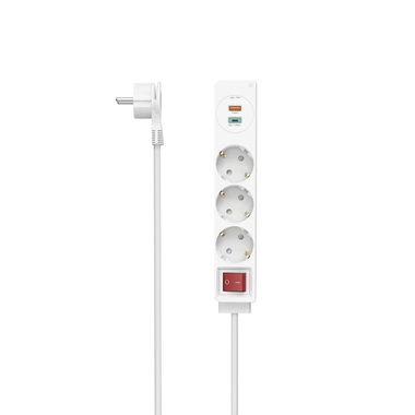 Steckdosenleiste Hama 223185 3-fach weiß 1,4m USB-C/A 18W, Pd/Fc, mit Schalter