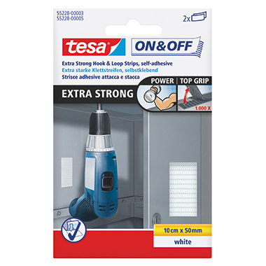 Klettstreifen Tesa 55228 10cmx50mm weiß 2 Set, on & off