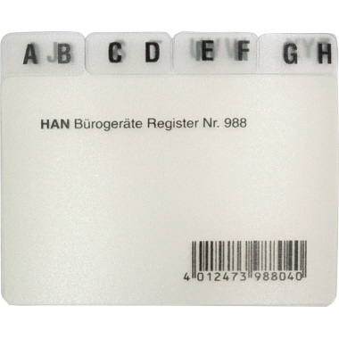 Leitregister HAN 988 A8 A-Z PP trans 12tlg,, für Karteikästen
