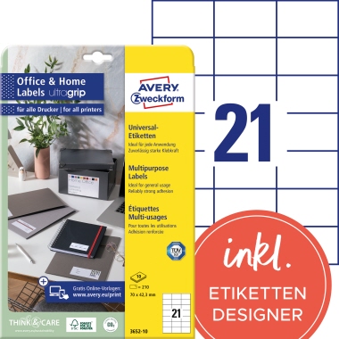 Etikett Avery Zweckform 3652-10 70x42,3mm weiß 210 St.