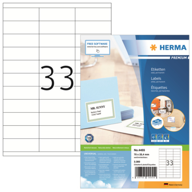Etikett HERMA 4455 70x25,4mm weiß PREMIUM 3.300 St.