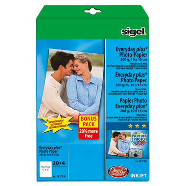 Inkjet Fotopap. Sigel IP718 10x15cm 200g hochglänzend, Inhalt 24 Blatt