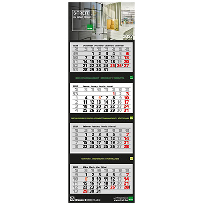 4-Monatskalender STREIT 33X90,5cm 4-sprachig: D/gb/f/ned