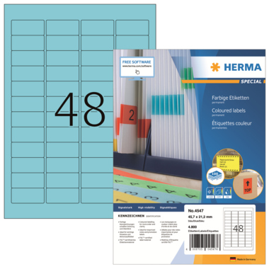 Etikett Herma 4547 45,7x21,2mm blau Din A4 100 Blatt
