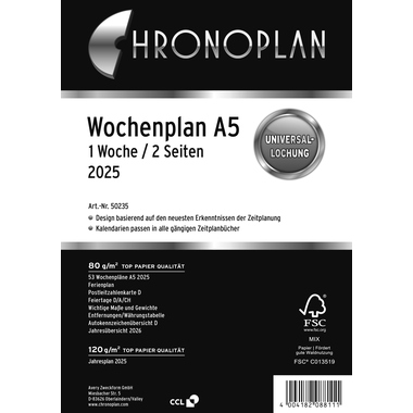 Wochenplan Chronoplan 50235 A5 1 Woche / 2 Seiten Anordnung In Spalten