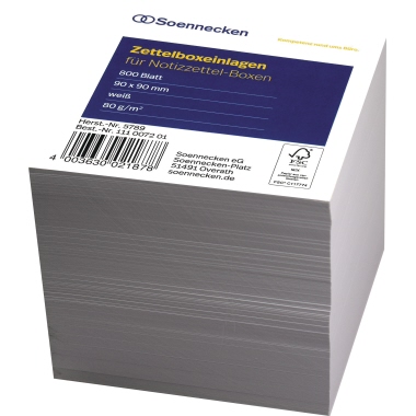 Notizzettel Soennecken 5789 ws 9x9cm 80g 800Blatt, Zettelboxeinlage