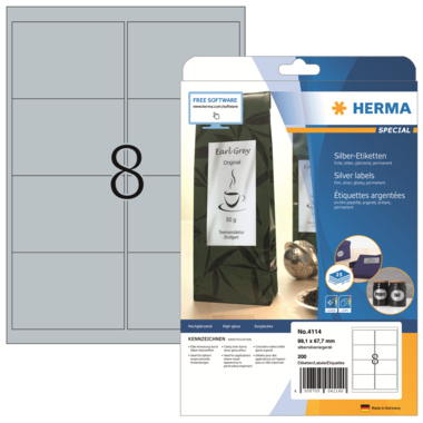 Etikett Herma 4114 99,1x67,7mm silber Laser- U. Kopier Folien-