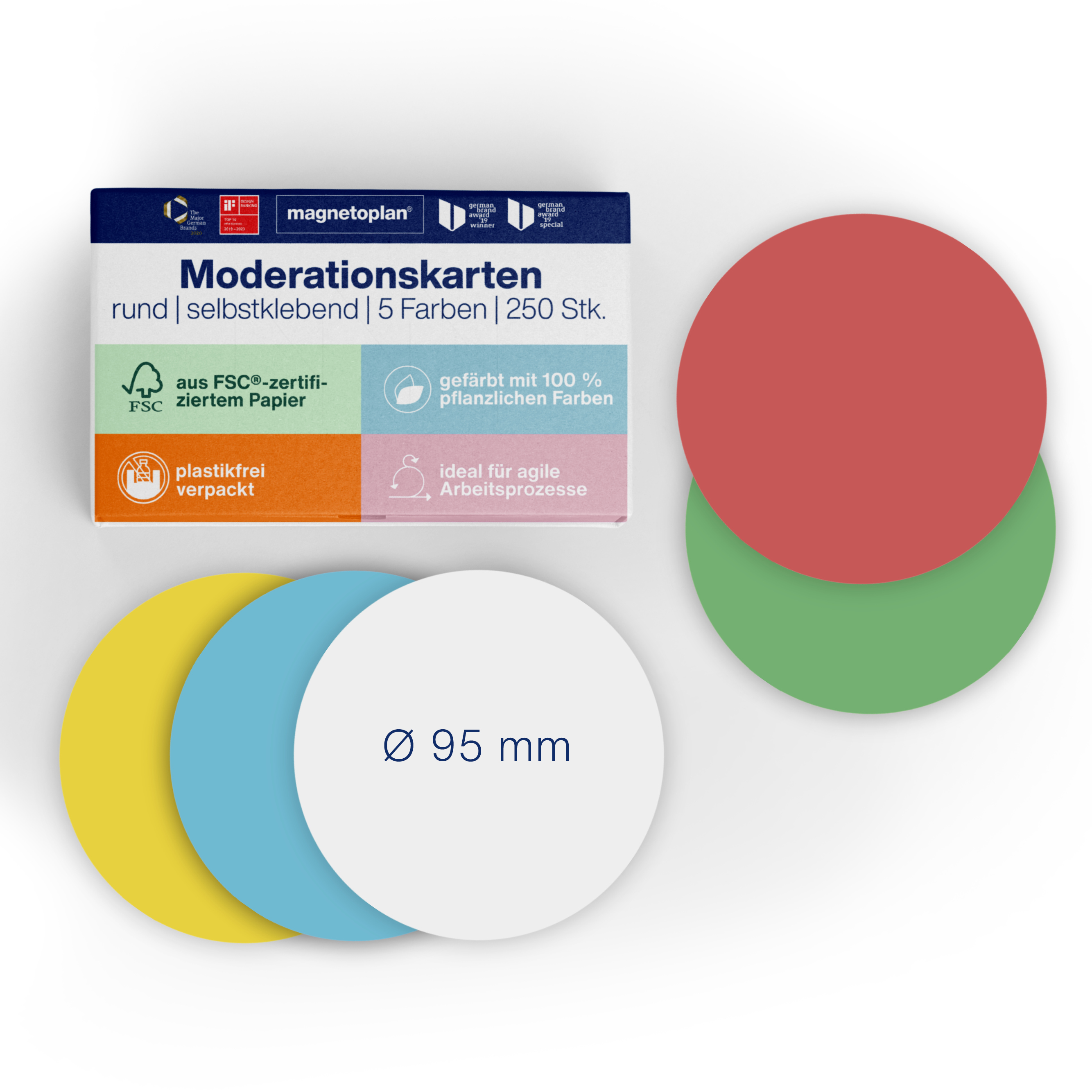Moderationsk. magnetopl. 111151690 Ø95mm 5-farbig: Rosa, Grün, Gelb, Blau, WEIß