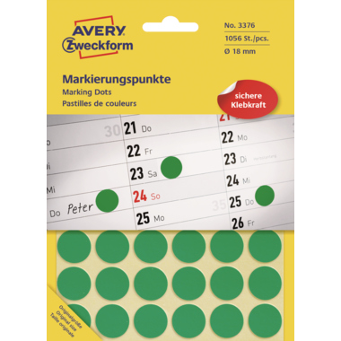 Etikett Avery Zweckform 3376 Ø-18mm grün Markierungspunkte 1.056 St.